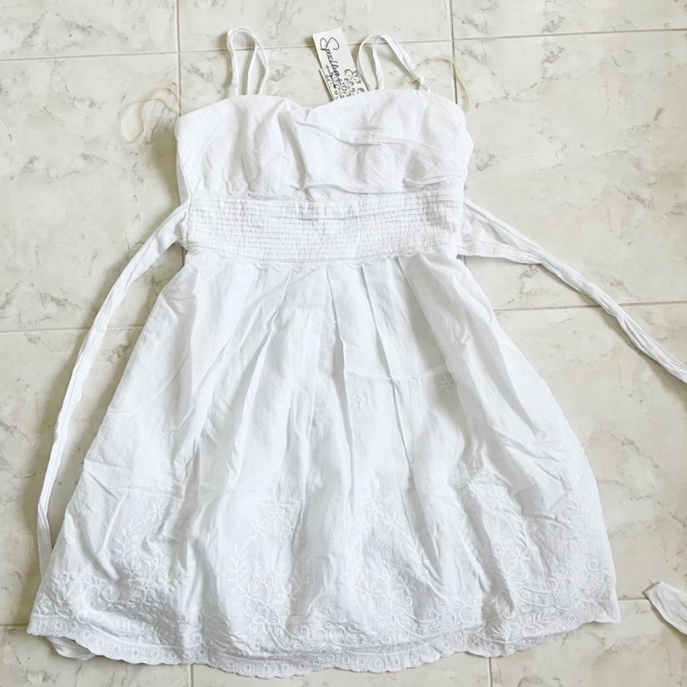 NEW Speechless White Tie Back Sleeveless Lace Hem Mini Summer Dress Junior 3